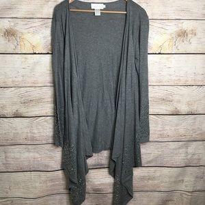 Soft Surroundings grey sequin trim open cardigan